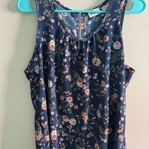 Floral Sleeveless Top - Navy
